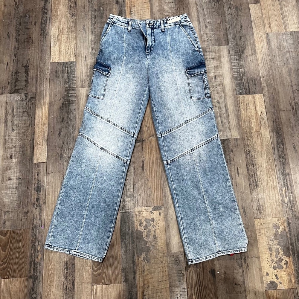 L'AGENCE Brooklyn Utility Wide Leg Acid Wash Jeans Light Blue High Rise | 28